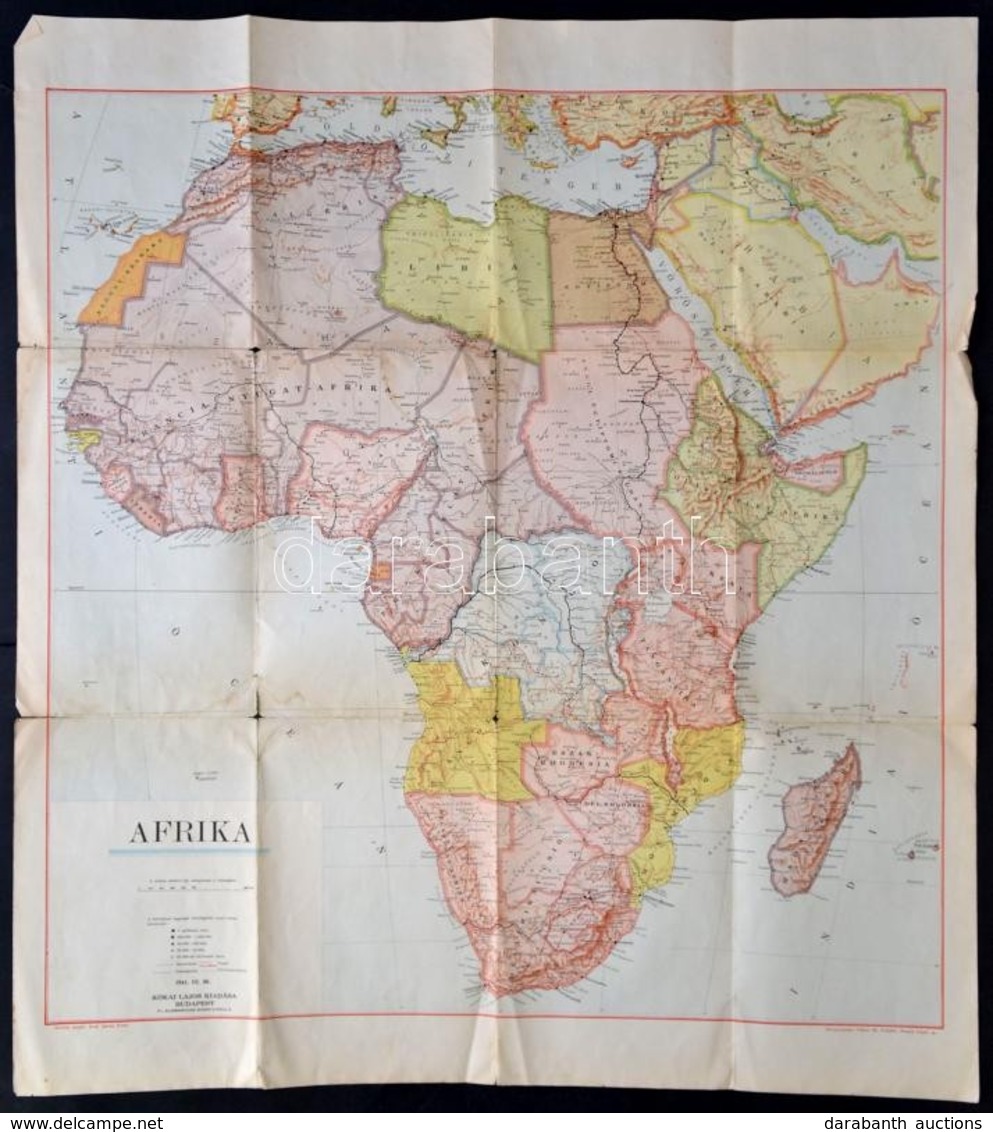 1941 Afrika Térképe Kókai Lajos. 65x70 Cm Hajtásnál Szakadással - Other & Unclassified