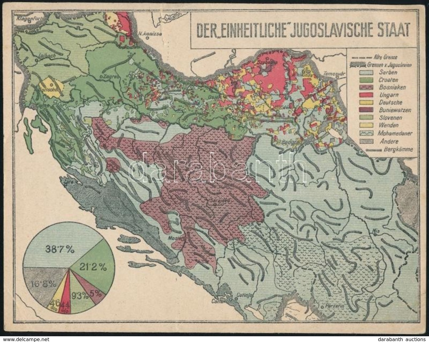 Cca 1920-1930 Der 'einheitliche' Jugoslavische(!) Staat, Jugoszlávia Etnikai Térképe, Hátoldalán Német Nyelvű Ismertető  - Other & Unclassified