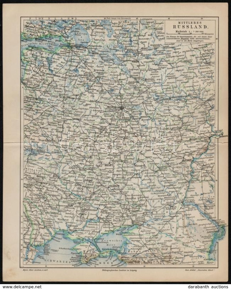 Cca 1900 Mittleres Und Europaeisches Russland, Meyers Konv.-Lexikon, 6. Aufl., 30×25 Cm - Autres & Non Classés