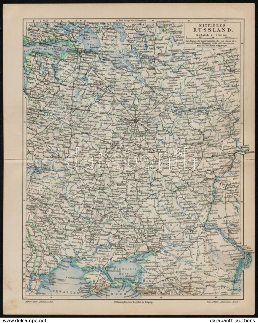 Cca 1900 Mittleres Und Europaeisches Russland, Meyers Konv.-Lexikon, 6. Aufl., 30×25 Cm - Other & Unclassified