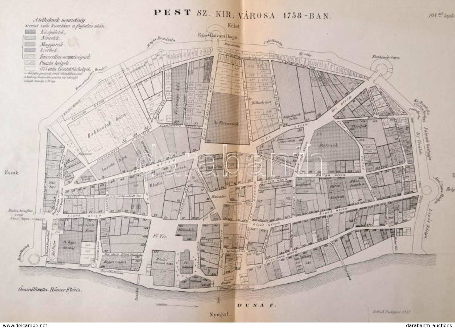 1873 Pest Sz. Kir. Városa 1758-ban, összeállította: Rómer Flóris, (in: Rómer Flóris: A Régi Pest. Pest, 1873, Eggenberge - Other & Unclassified