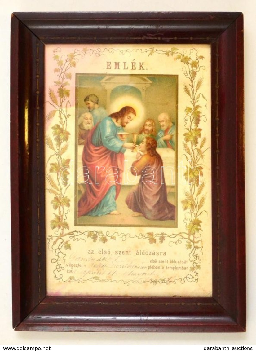 1901 Szentáldozási Emléklap, üvegezett Fa Keretben, 15,5×10 Cm - Non Classés