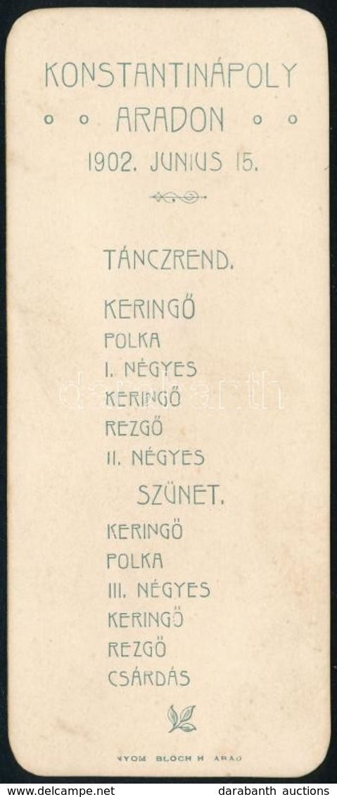 1902 'Konstantinápoly Aradon' Táncrend - Non Classés