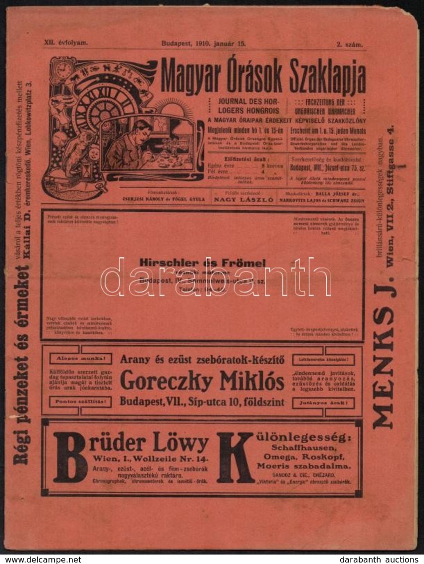 1910 Magyar Órások Szaklapja. XII. évf. 2. Sz., 1910. Január 15., A Borítón Kis Szakadással - Non Classés
