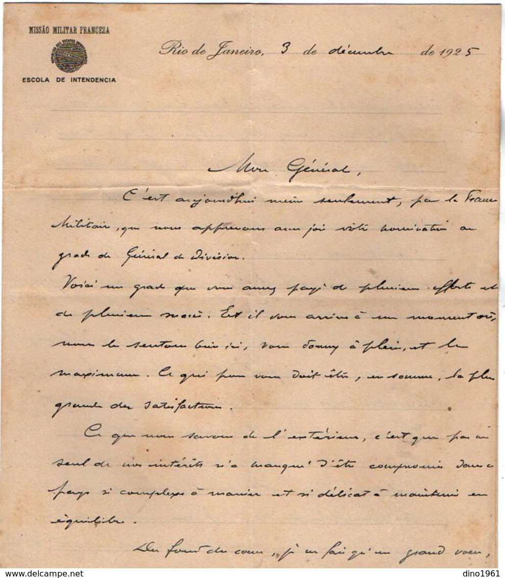 VP13.096 - Brésil - Missao Militar Franceza à RIO DE JANEIRO 1925 -  Lettre De Mr ?? Pour Mr Le Général GAMELIN - Documentos