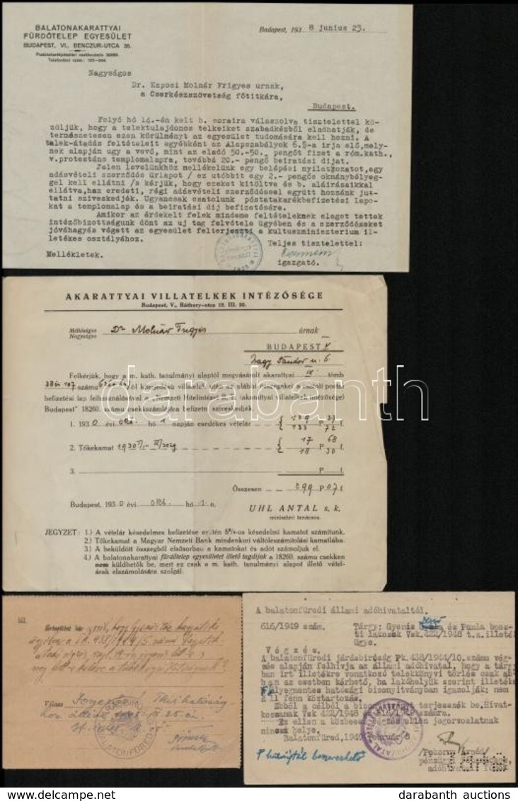 1930-1952 Balatonnal Kapcsolatos Tétel, 6 Db MÁV Menetjegy, 2 Db Balatonfüredi Adóhivatali Végzés és 1 Db értesítés, Val - Non Classés