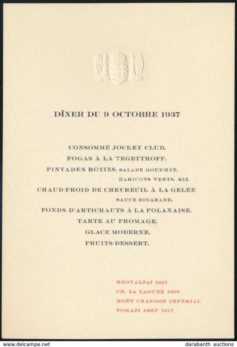 1937 Francia Nyelvű, Angyalos Címeres Menükártya - Non Classés
