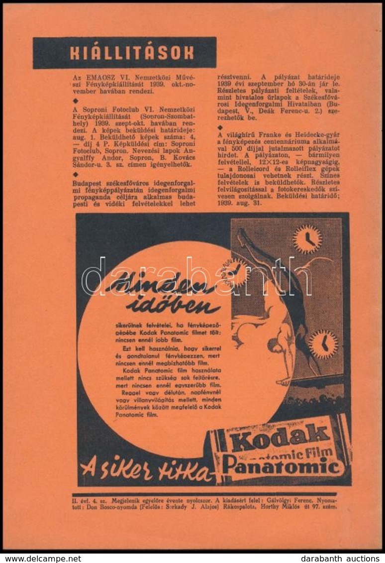 1939. Június 30. Fotószemle, Fotó- és Filmművészeti, Tudományos és Kritikai Szemle 1 Db Száma - Non Classés