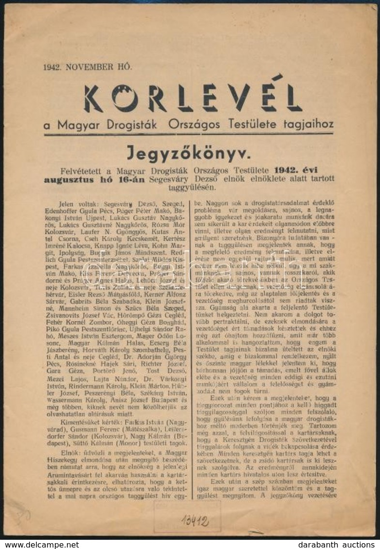 1942 Körlevél A Magyar Drogisták Országos Testületének Tagjaihoz - Non Classés