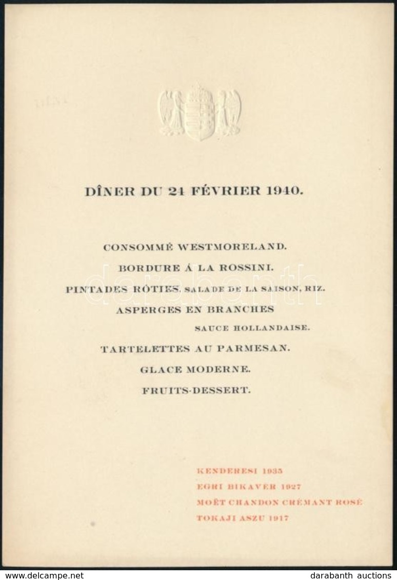 1940 Francia Nyelvű, Angyalos Címeres Menükártya - Non Classés