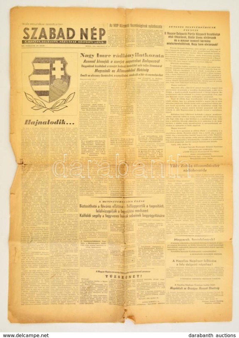 1956 Szabad Nép. MDP Központi Lapja,  XIV. évf. 1956. Október 29., Szakadozott. - Non Classés