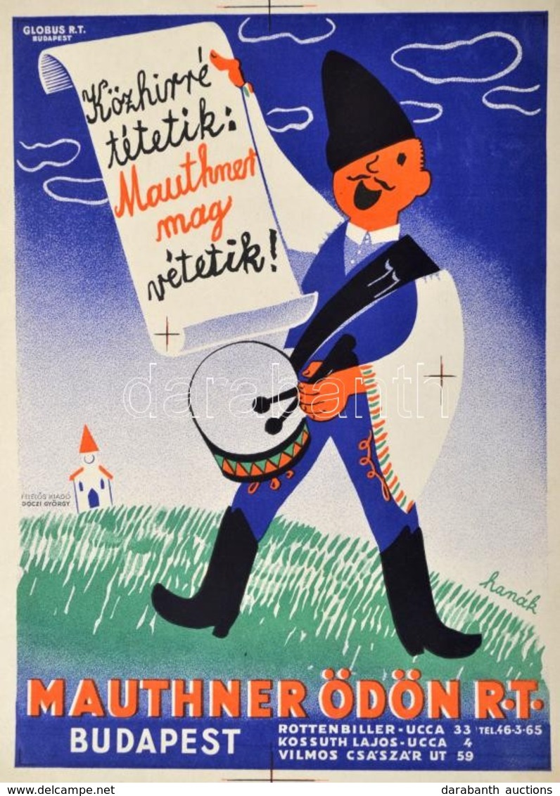 Cca 1930 Közhírré Tétetik. Mauthner Ödön Rt Reklám Plakát Terve 23x30 Cm, - Autres & Non Classés