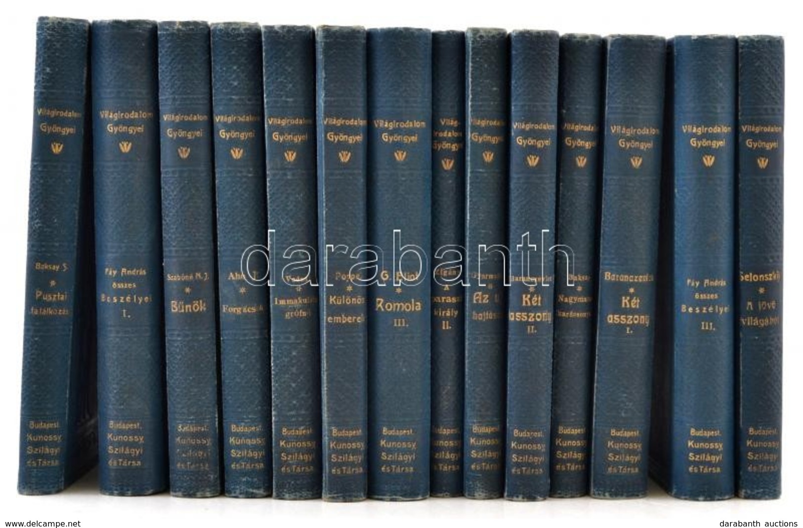 A Világirodalom Gyöngyei Sorozat 14 Kötete. Bp., 1880-1890 Franklin. Kunossy, Szilágyi és Tsa. Dombornyomott Egészvászon - Unclassified