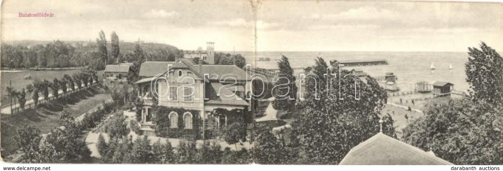 T2/T3 1906 Balatonföldvár, Kihajtható Panorámalap; Rajta Villa, Móló, Balatoni Fürdőház. Kiadja Gerendai Gyula (EK) - Non Classés