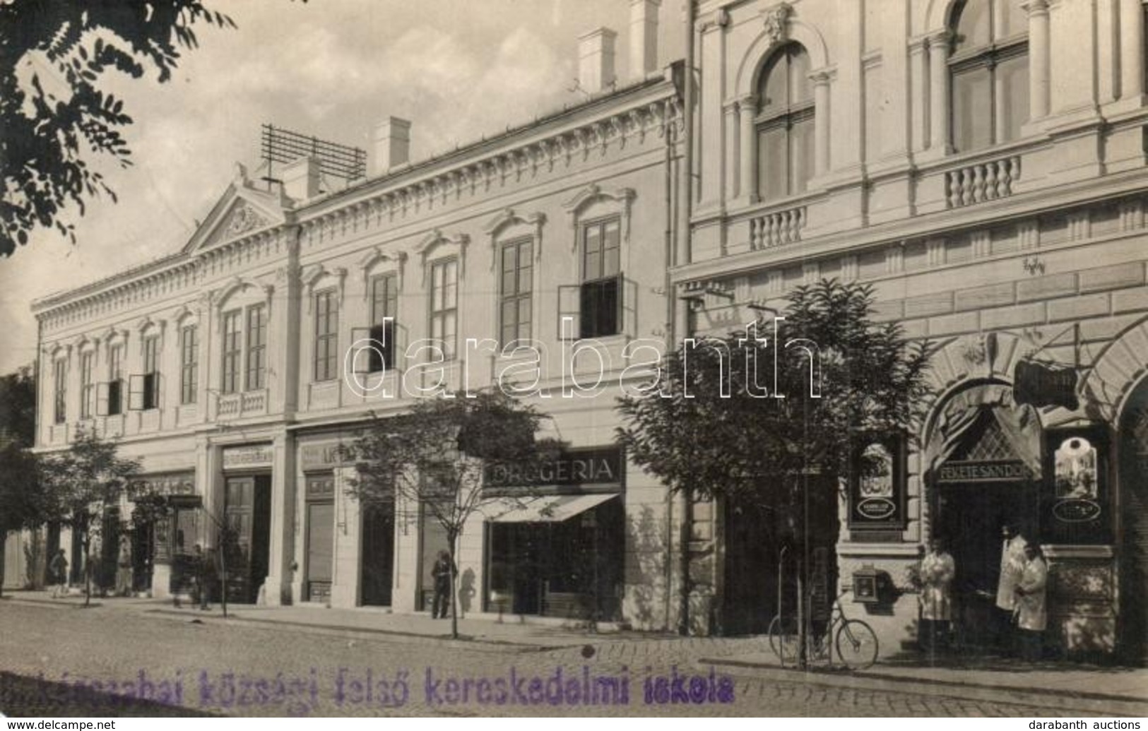 * T2 1932 Békéscsaba, Községi Felső Kereskedelmi Iskola, Takáts Kálmán, Fekete Sándor, Árvay üzlete, Drogéria (gyógyszer - Non Classés