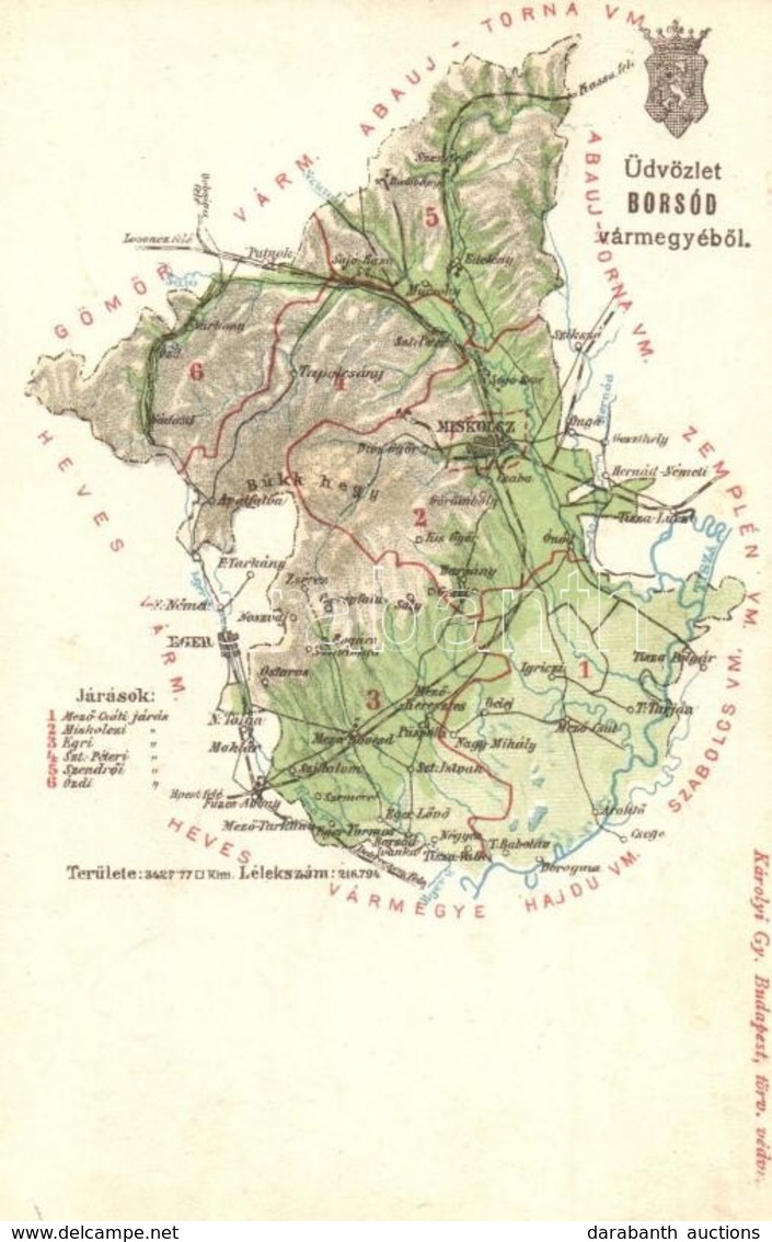 ** T2/T3 Borsod Vármegye Térképe. Kiadja Károlyi Gy. / Map Of Borsod County (EK) - Unclassified