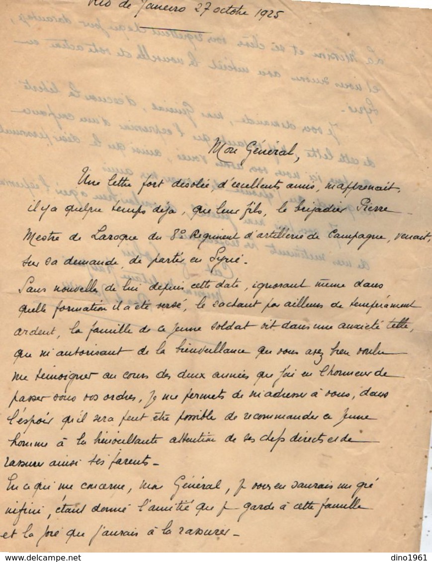 VP13.100 - Brésil - Mission Militaire Française à RIO DE JANEIRO 1925 - Lettre De Mr COLIN ? Pour Mr Le Général GAMELIN - Documents