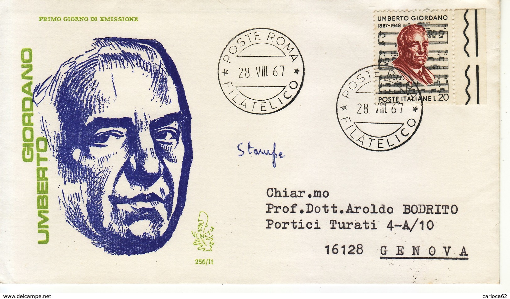 1967 - FDC  " U. GIORDANO " VENETIA VIAGGIATA VEDI++++ - FDC