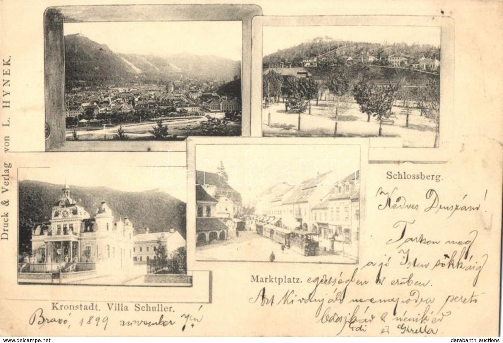 T2/T3 1899 Brassó, Kronstadt, Brasov; Marktplatz, Schlossberg / Látkép, Schuller Villa, Piac Tér, Len Sor, Városi Vasút, - Non Classés