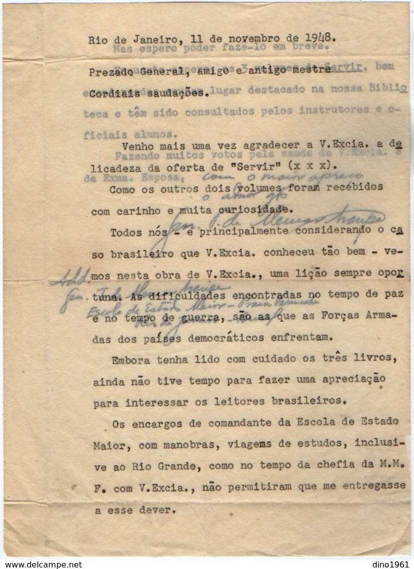 VP13.101 - Brésil - Escola De ? à RIO DE JANEIRO 1948 - Lettre De Mr ?? Pour Mr Le Général GAMELIN - Documents