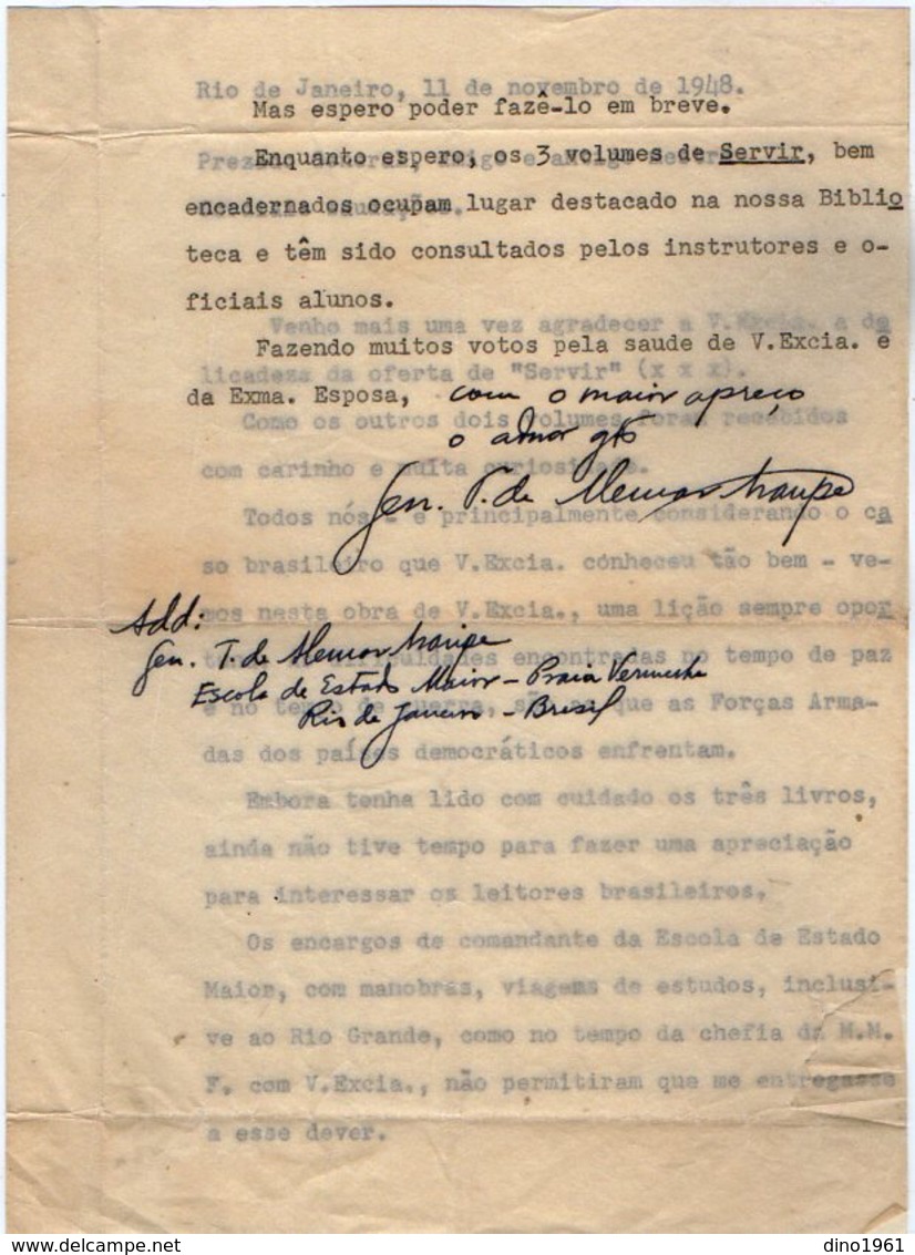 VP13.101 - Brésil - Escola De ? à RIO DE JANEIRO 1948 - Lettre De Mr ?? Pour Mr Le Général GAMELIN - Documents