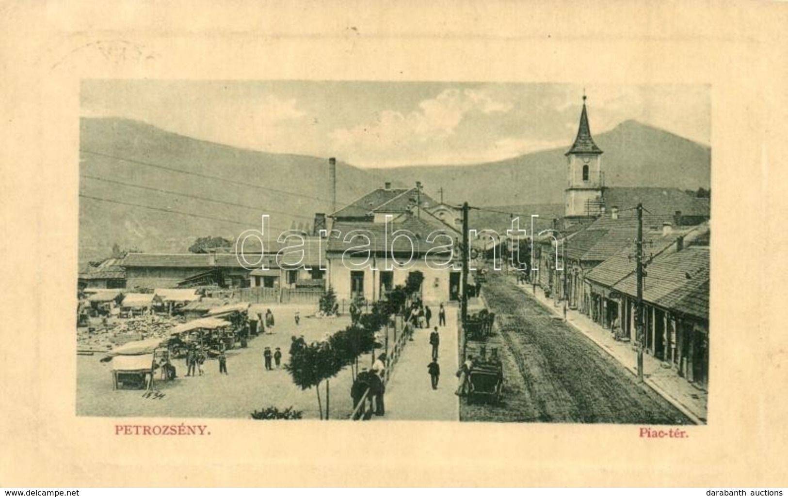 T2/T3 Petrozsény, Petrosani; Piac Tér, Piaci árusok, Bódék, Templom, üzletek. W. L. Bp. 5368. / Market Square, Vendors,  - Non Classés