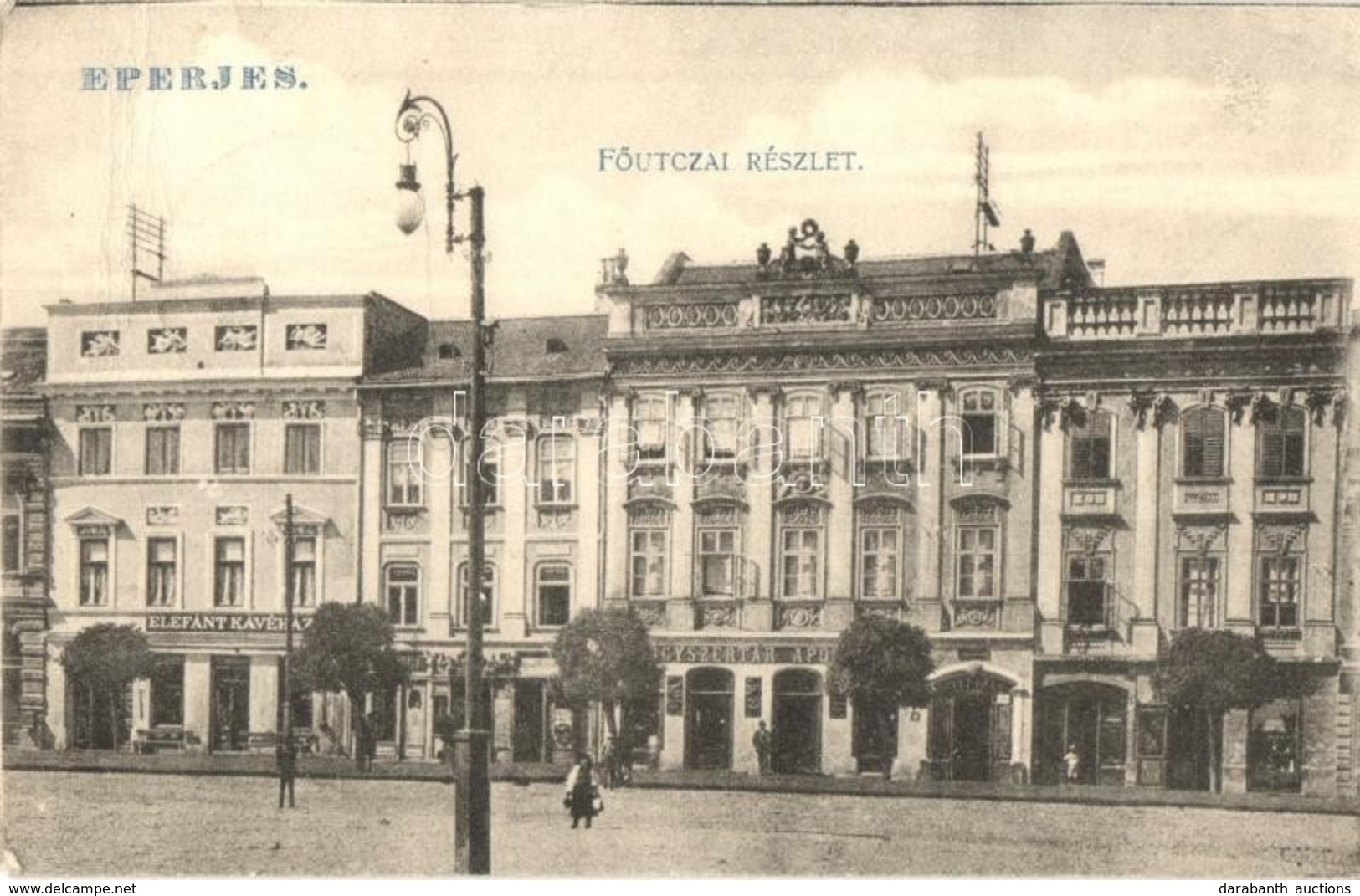 * Eperjes, Presov; Fő Utca, Gyógyszertár, Elefánt Kávéház, Divald Műintézetéből / Street, Pharmacy, Café (fa) - Unclassified