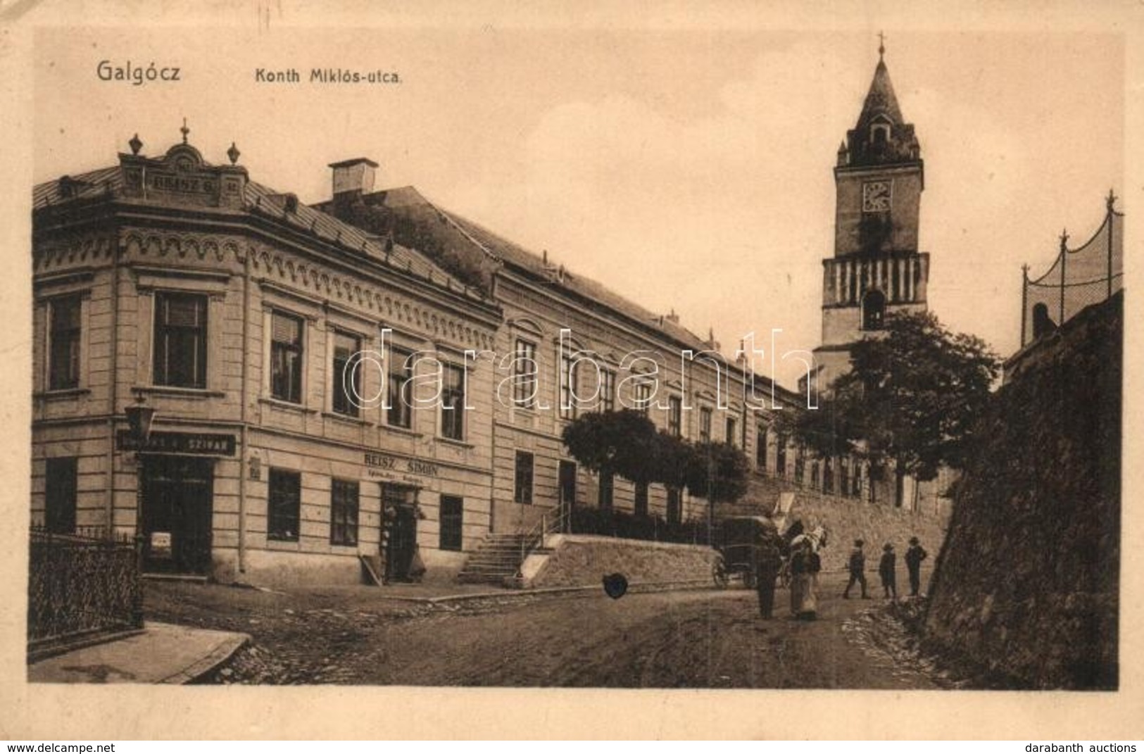 T2/T3 Galgóc, Hlohovec; Konth Miklós Utca, Templom, Reisz Simon üzlete, Dohánybolt, Trafik / Street View, Church, Shop,  - Non Classés