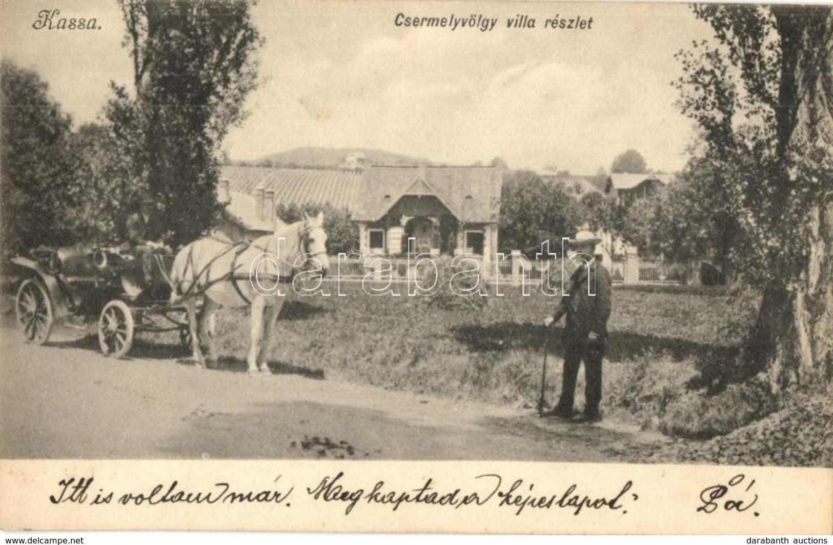 T2 1905 Kassa, Kosice; Csermelyvölgyi Villa, Hintó. Kiadja László Béla / Villa, Horse-drawn Carriage - Non Classés