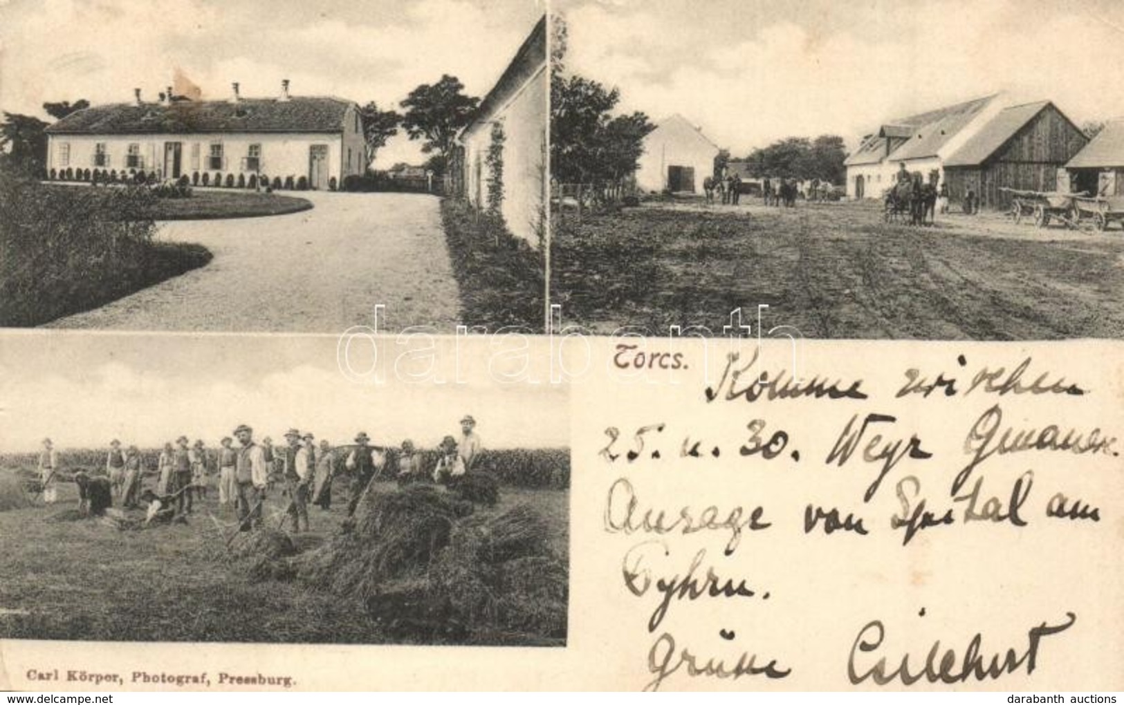 T4 1907 Torcs, Nová Lipnica (Dénesdtorcsmisérd, Dunajská Luzná); Utcakép, Aratás, Folklór, Kúria. Carl Körper Photograf  - Unclassified