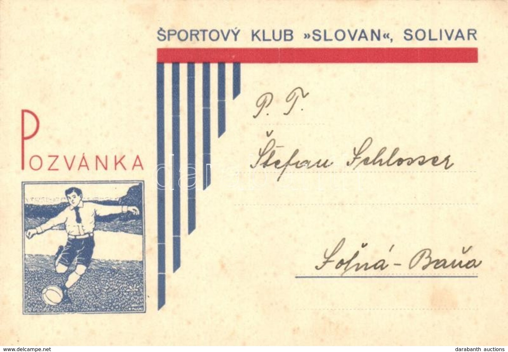 * T2 1934 Tótsóvár, Sóvár, Solivar; Pozvánka - Sportovy Klub 'Slovan' V Solivare úctive Zve Vás A Vasu Ct. Rodinu Na Svo - Non Classés