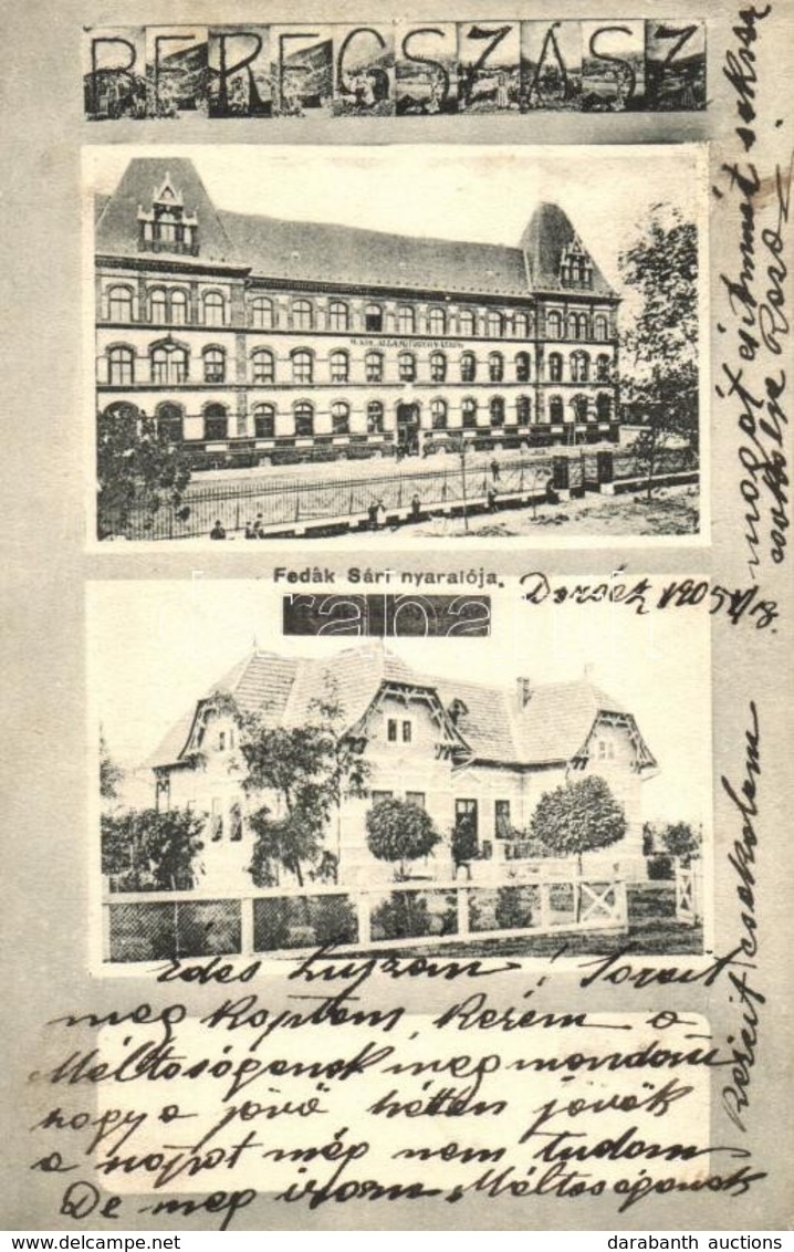 T2/T3 1905 Beregszász, Berehove; M. Kir. Állami Főgimnázium, Fedák Sári Nyaralója. Kiadja Engel Jenő / Grammar School, V - Non Classés