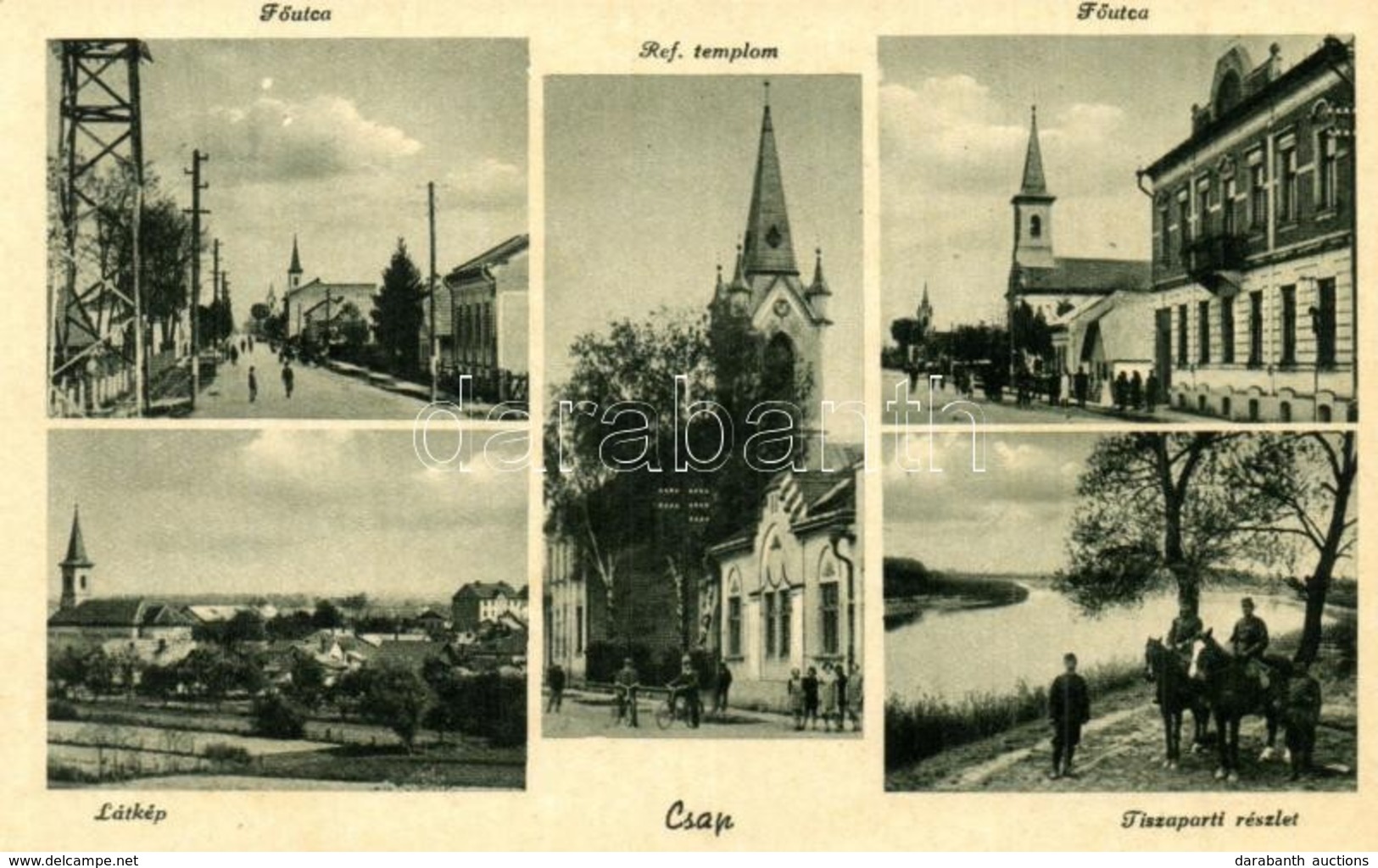 ** Csap, Chop; Látkép, üzlet, Templom - 3 Db Régi Képeslap / General View, Shop, Church - 3 Pre-1945 Postcards - Non Classés