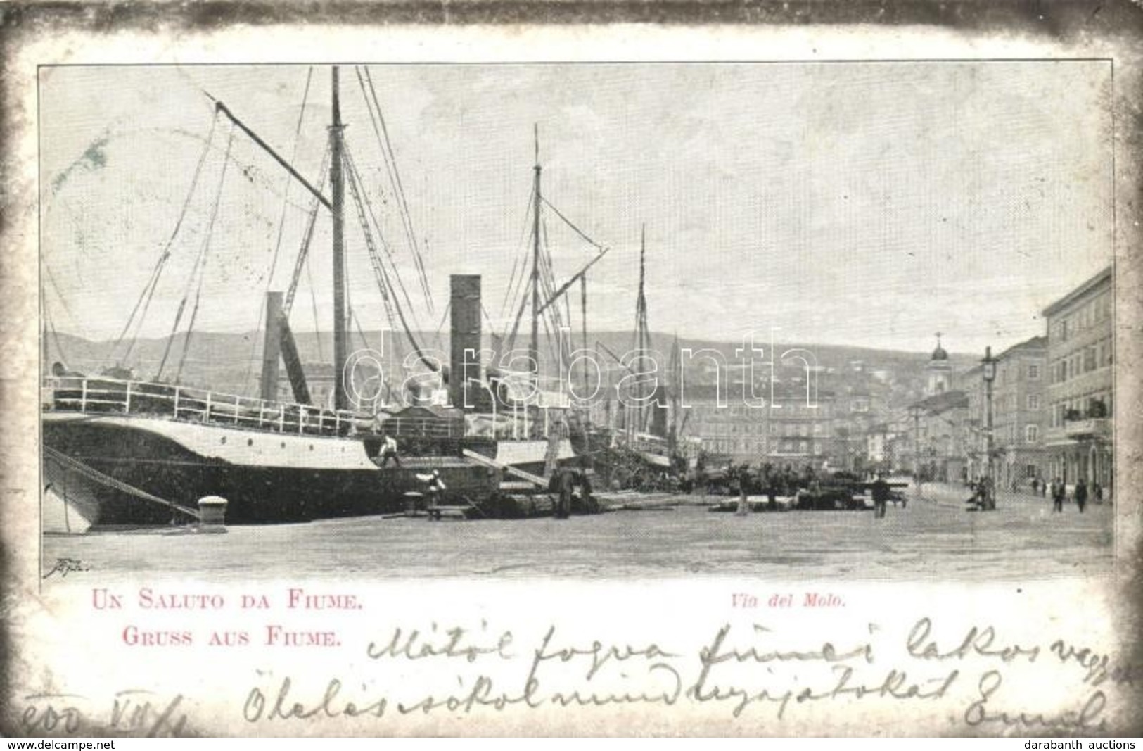 * T2/T3 1900 Fiume, Via Del Molo / Kikötő, Gőzhajók / Port, Steamships (fa) - Non Classificati