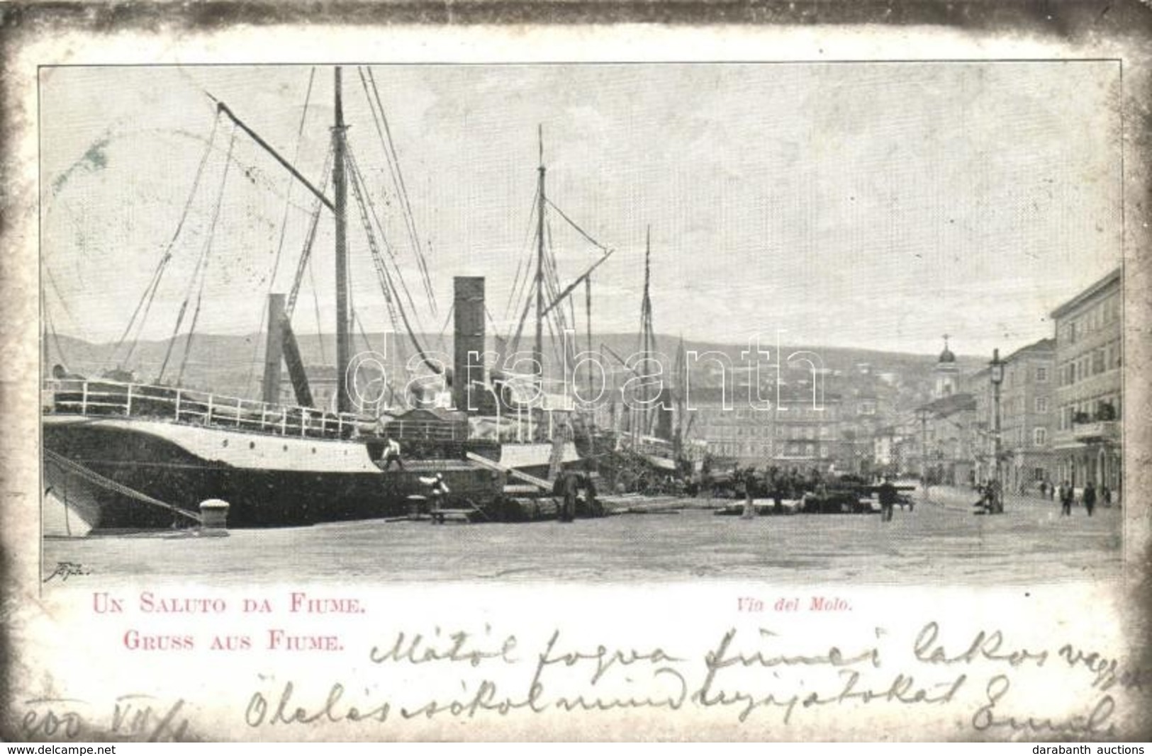 * T2/T3 1900 Fiume, Via Del Molo / Kikötő, Gőzhajók / Port, Steamships (fa) - Unclassified