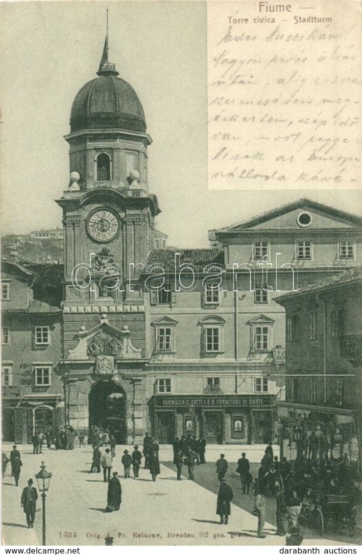 T2 1906 Fiume, Stadtthurm / Várostorony, Gyógyszertár / Tower, Pharmacy / Torre Civica, Farmacia - Non Classés