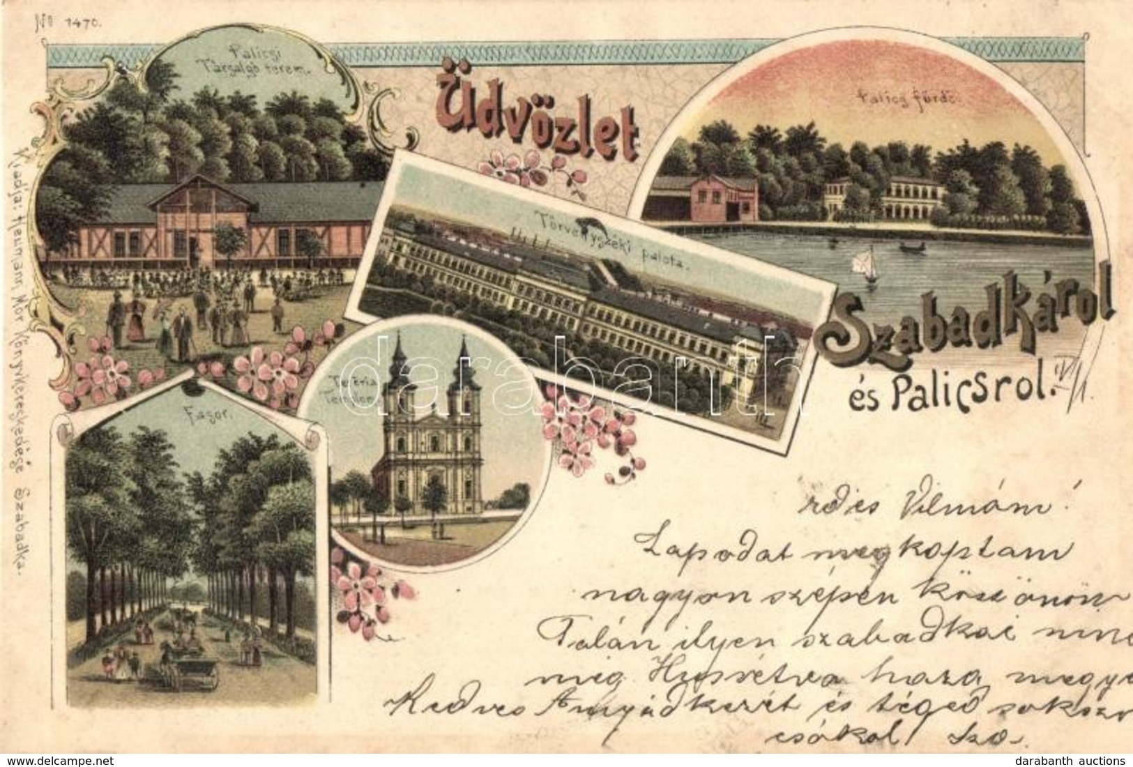 T3 Szabadka, Subotica; Palics, Társalgó Terem, Fürdő, Törvényszéki Palota, Fasor, Terézia Templom. Heumann Mór Kiadása / - Unclassified