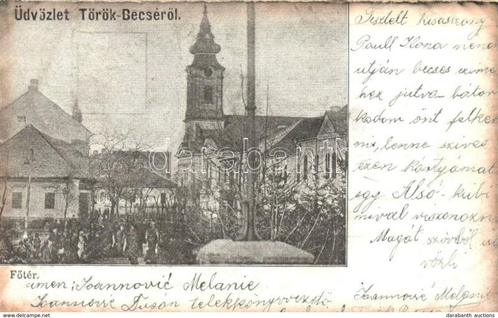 T2/T3 1899 Törökbecse, Újbecse, Novi Becej; Fő Tér, Templom / Main Square, Church (kis Szakadás / Small Tear) - Unclassified
