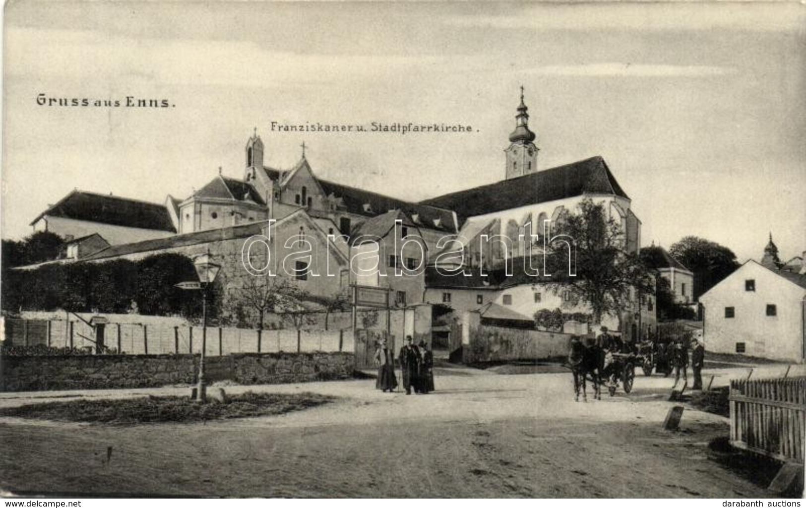T2 1909 Enns, Franziskaner Und Stadtpfarrkirche. Photographie Und Verlag V. E. Prietzel / Franciscan Church And Parish C - Ohne Zuordnung