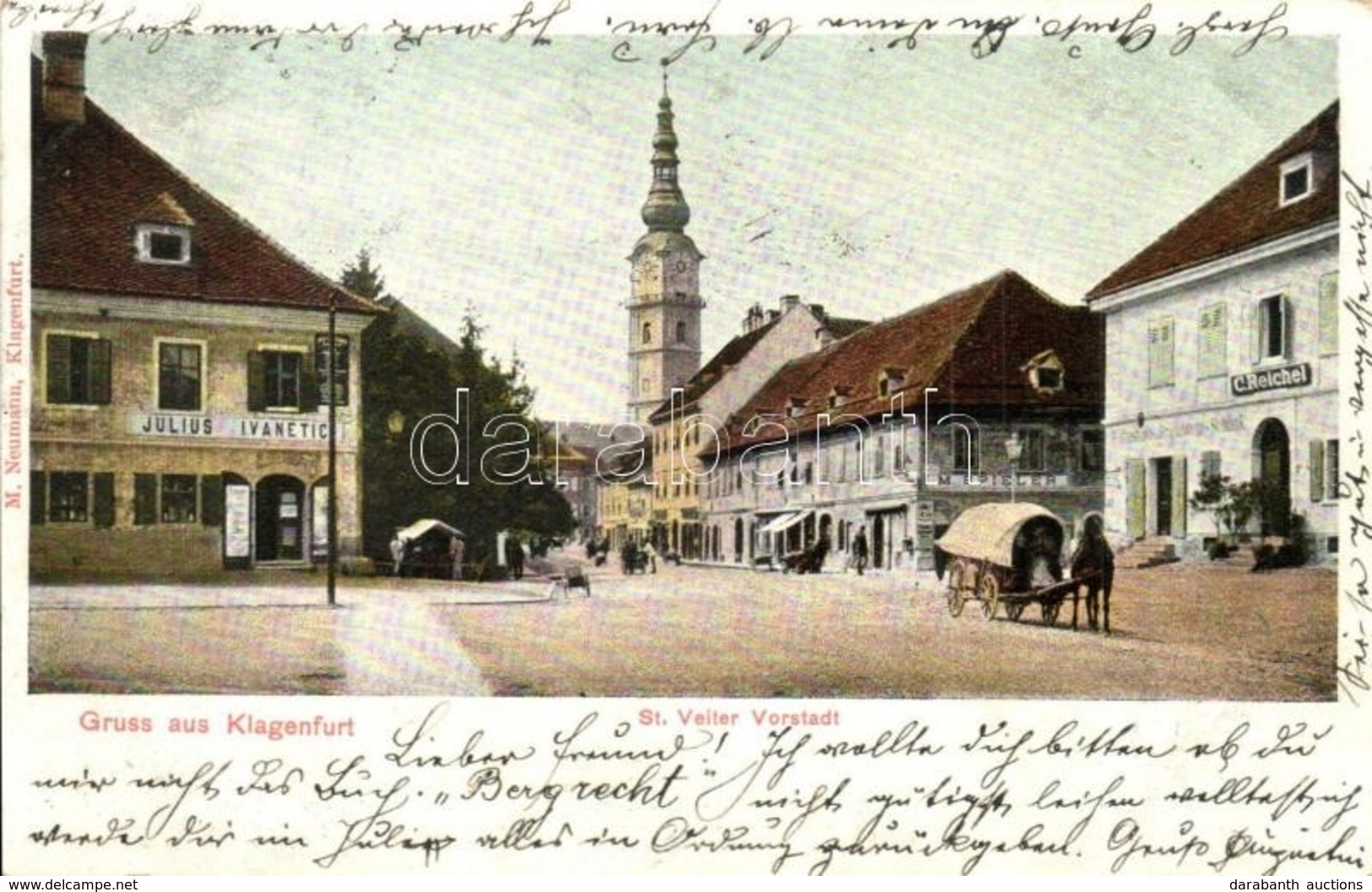 T2 Klagenfurt Am Wörthersee, St. Veiter Vorstadt. Verlag M. Neumann / Street View With Horse Cart And The Shops Of Juliu - Non Classés