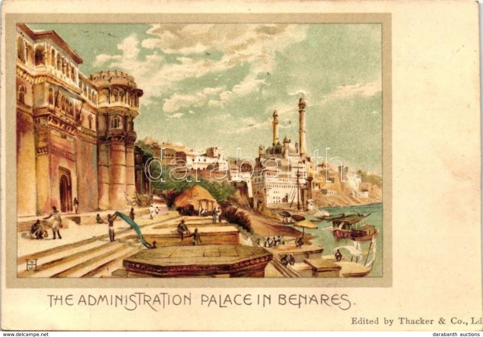 T4 Varanasi, Benares; The Administration Palace, Thacker & Co. Litho S: H.J. (cut) - Non Classés