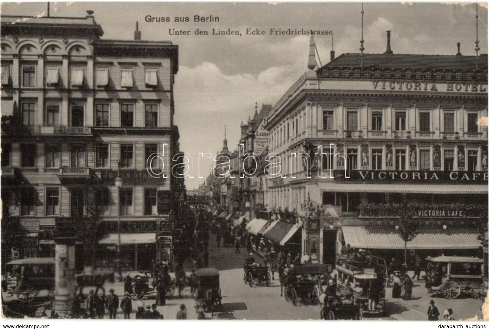 T3/T4 Berlin, Unter Den Linden, Ecke Friedrichstrasse / Street View With Horse Drawn Tram, Victoria Cafe, Shop Of Julius - Unclassified