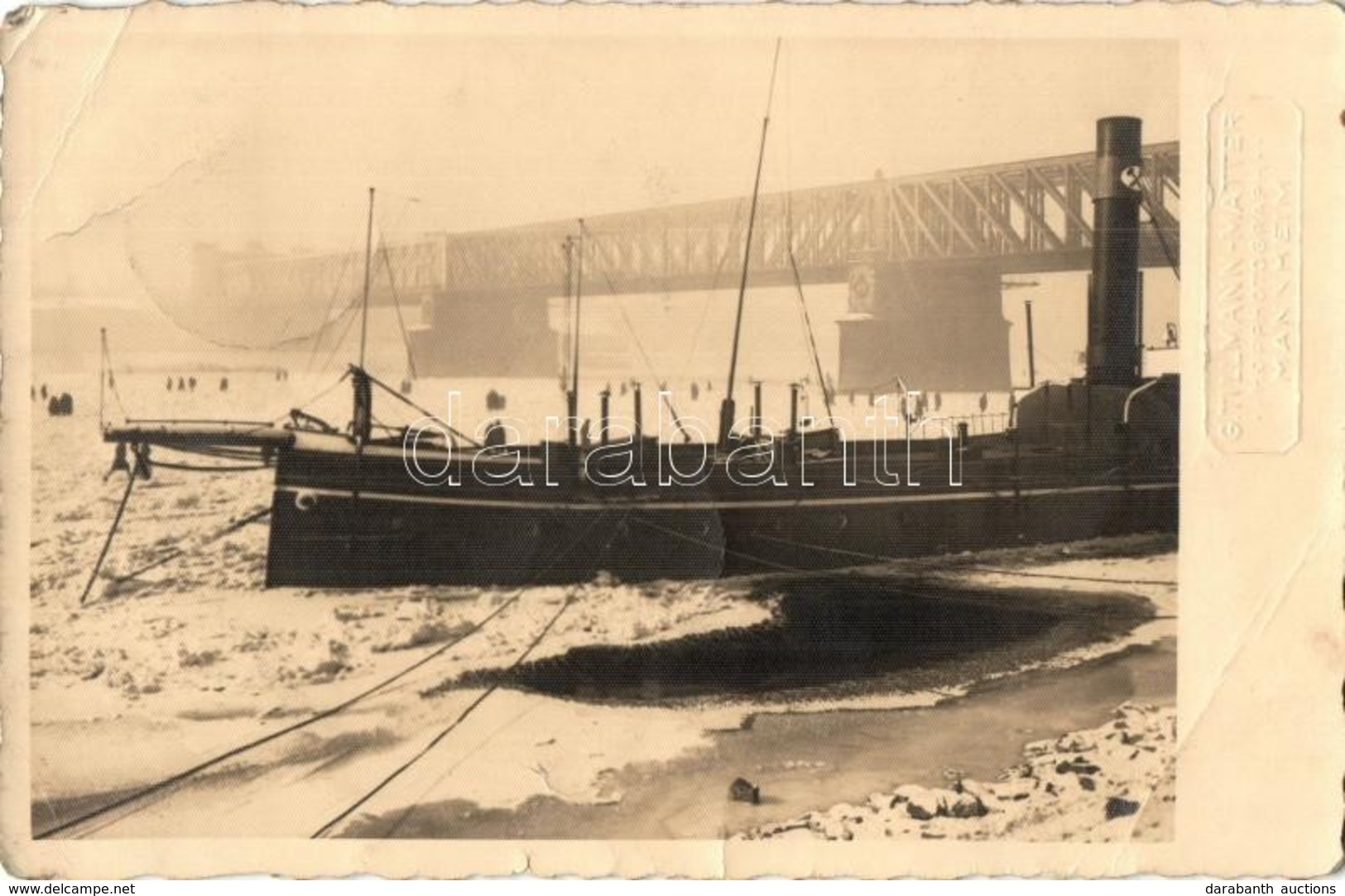 T3 1925 Mainz, Brücke, Schiff / Bridge, Steamship Stuck In Ice. G. Tillmann-Matter Photo (EB) - Zonder Classificatie