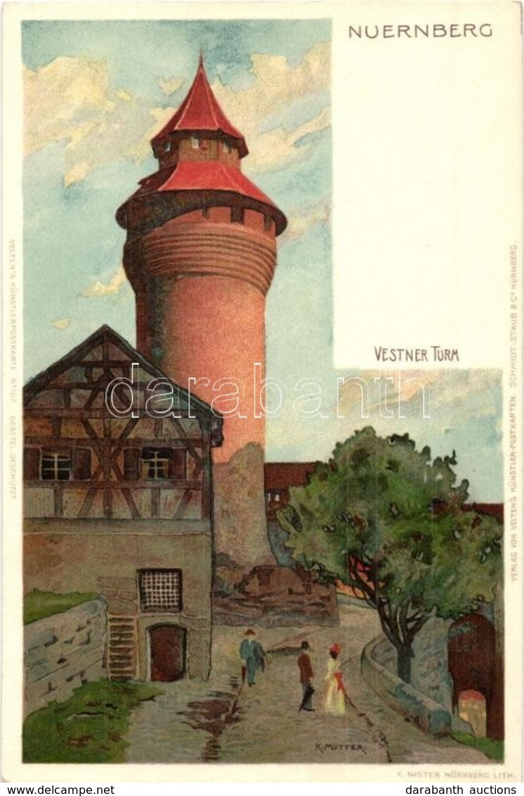 ** T1 Nürnberg, Nuremberg; Vestner Turm / Tower. Velten's Künstler-Postkarten. E. Nister, Litho S: K. Mutter - Non Classés