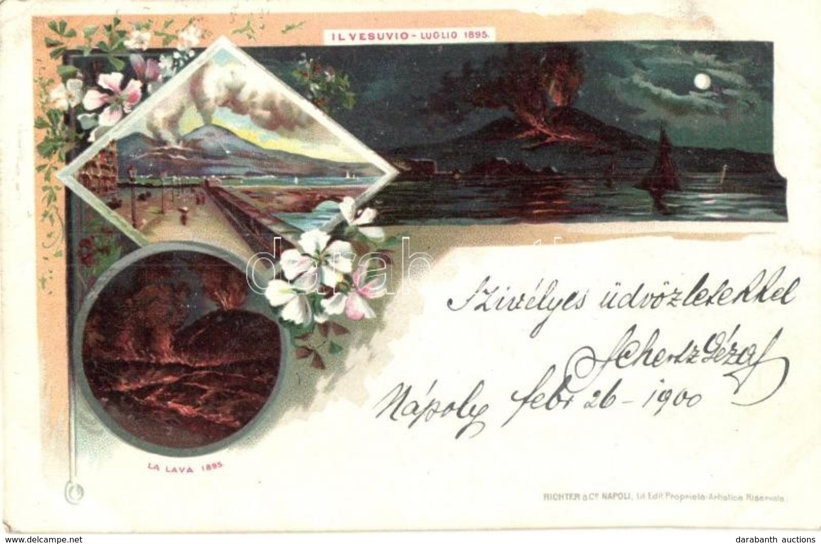 T2/T3 1900 Mount Vesuvius, Il Vesuvio; Luglio 1895, Lava 1895 / Eruption, Floral, Litho (EK) - Unclassified