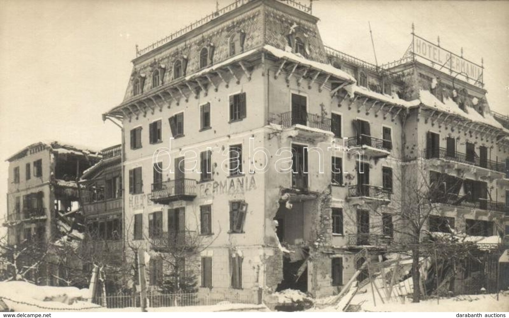 * T1/T2 Toblaco, Toblach; Dél-Tirol, A Háborúban  Megsérült Hotel Germania / Damaged Building Of Hotel Germania, WWI Mil - Non Classés