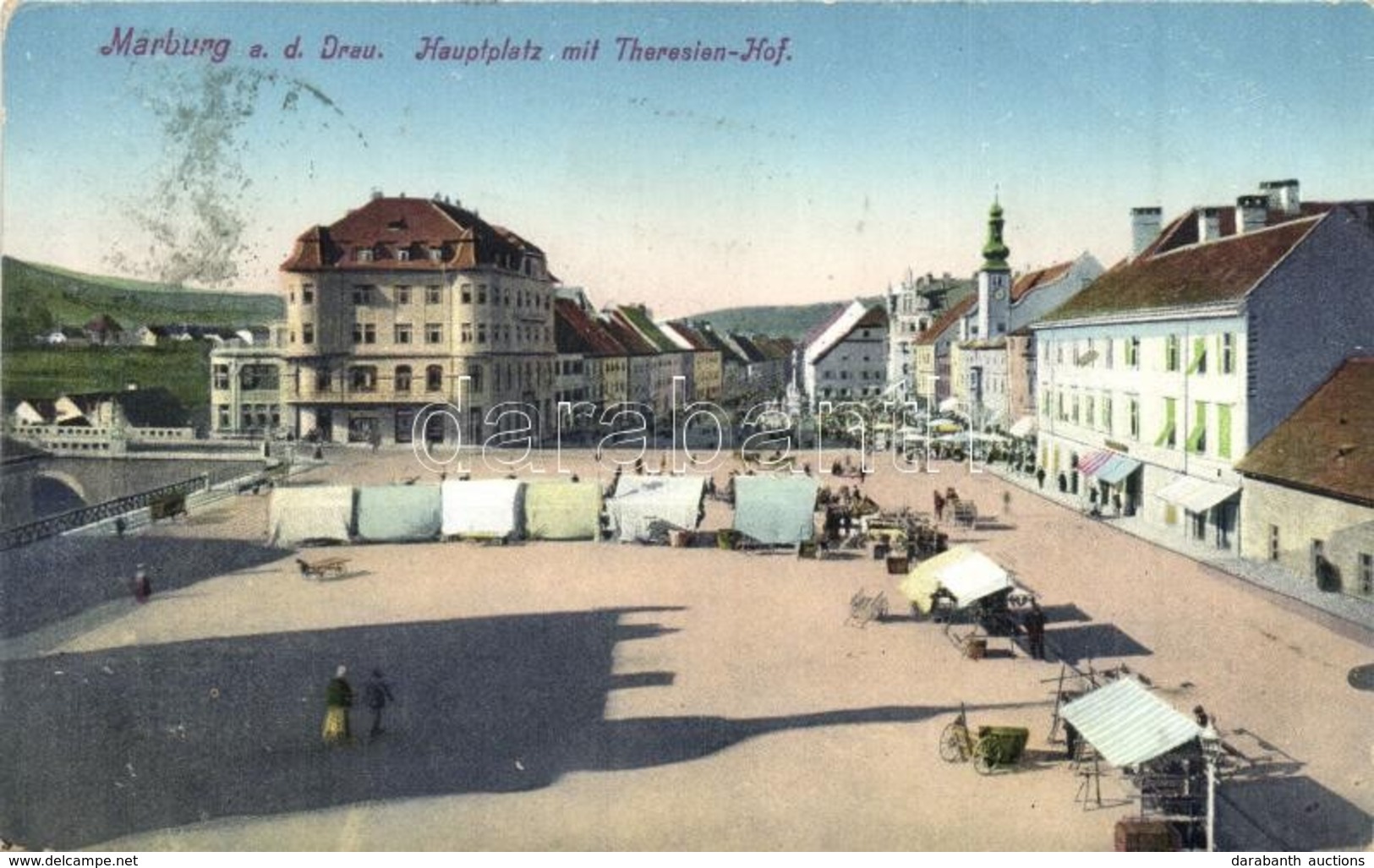 * T2 Maribor, Marburg An Der Drau; Hauptplatz Mit Theresien-Hof / Main Square, Market Vendors, Booths, Shops. Kunstverla - Non Classés