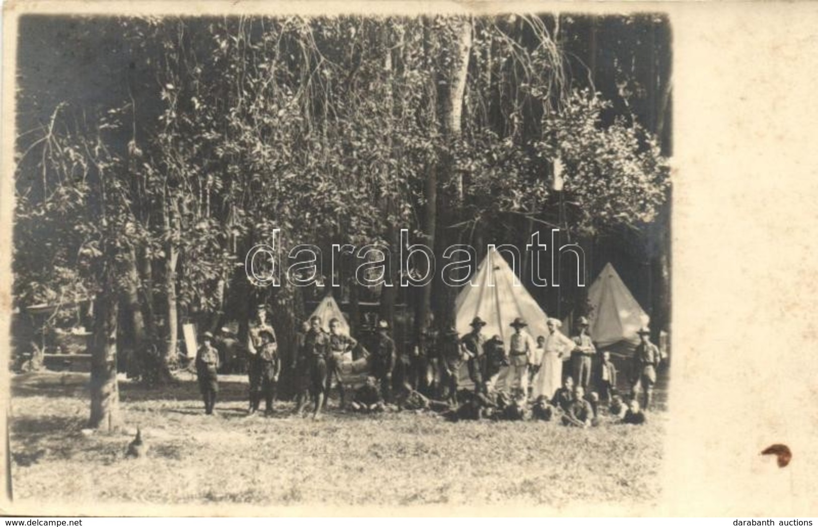 * T2 1922 Sirina Erdő, Pécsi M. Kir. áll. Főreáliskolai Cserkészcsapat Tábora / Hungarian Scout Camp. Photo - Non Classés