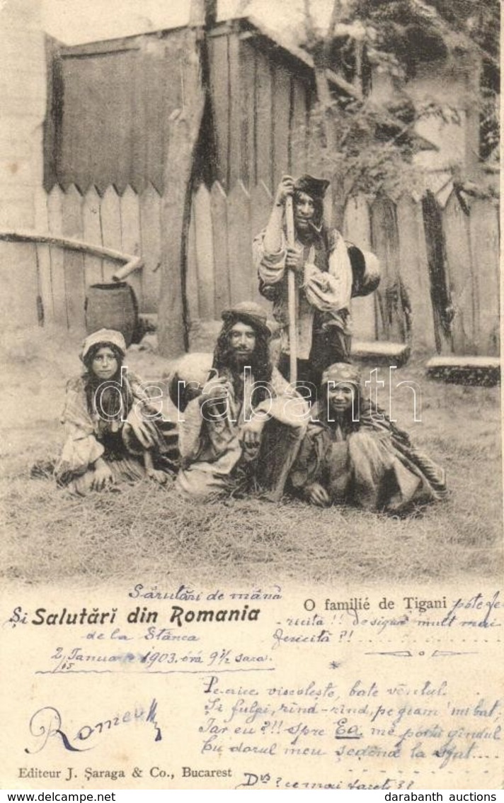 T2/T3 1903 Salutari Din Romania, O Familié De Tigani / Román Folklór, Cigány Család. J. Saraga & Co. / Gypsy Folklore Fr - Non Classificati