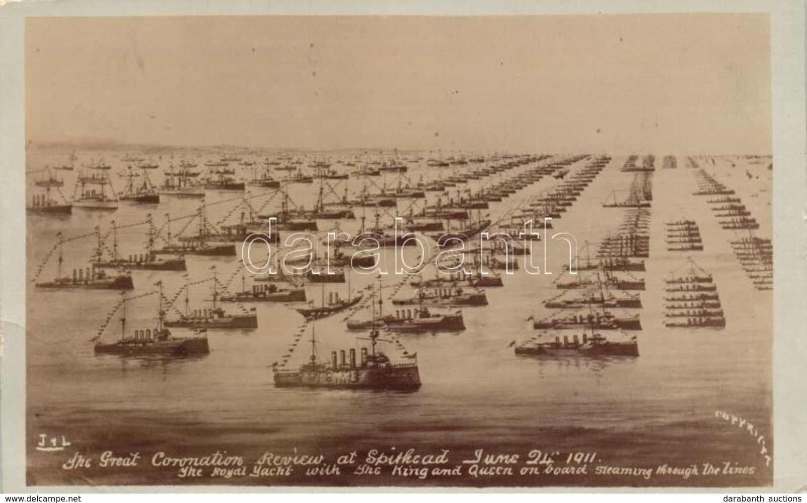 T2 1911 The Great Coronation Review At Spithead, The Royal Yacht With The King And Queen On Board Steaming Through The L - Unclassified